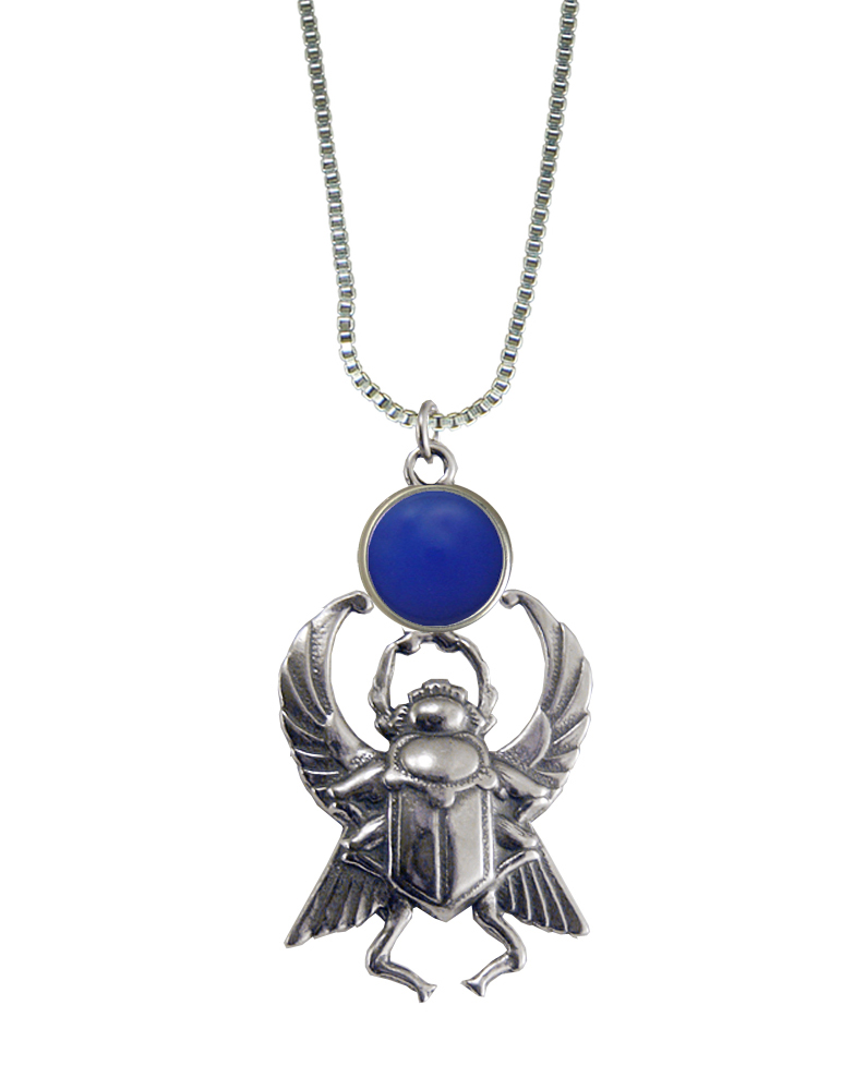 Sterling Silver Sacred Scarab Pendant With Blue Onyx
